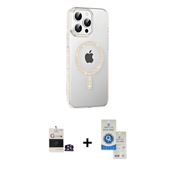 MARSİLYAN™- iPhone 14 Pro Max Kılıf Yörünge Koleksiyonu - Şeffaf Royal Nano Ekran Koruyucu + Bilvis Titan Kamera Lens - GD