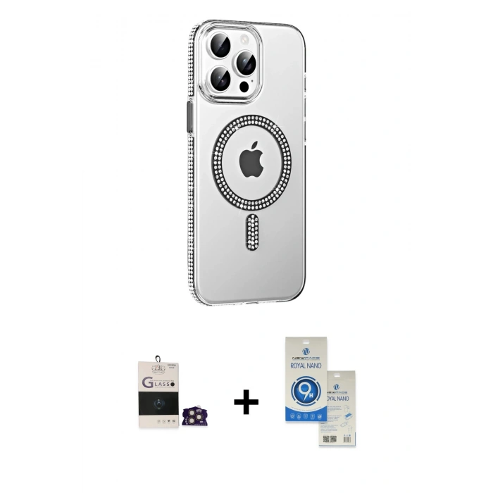 MARSİLYAN™- iPhone 14 Pro Max Kılıf Yörünge Koleksiyonu - Şeffaf Royal Nano Ekran Koruyucu + Bilvis Titan Kamera Lens - GD