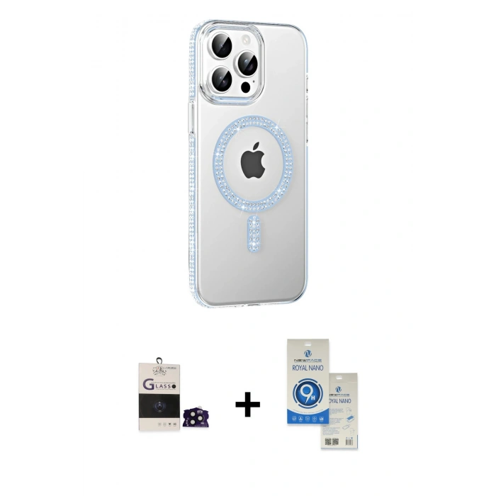 MARSİLYAN™- iPhone 14 Pro Max Kılıf Yörünge Koleksiyonu - Şeffaf Royal Nano Ekran Koruyucu + Bilvis Titan Kamera Lens - SH