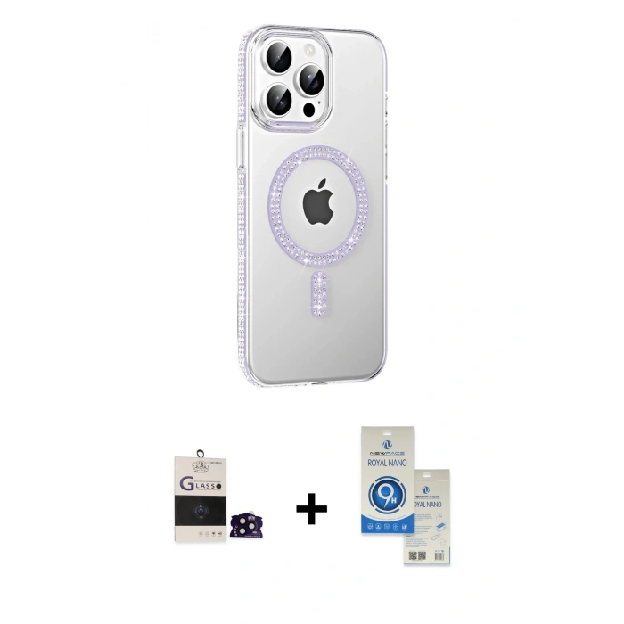 MARSİLYAN™- iPhone 14 Pro Max Kılıf Yörünge Koleksiyonu - Şeffaf Royal Nano Ekran Koruyucu + Bilvis Titan Kamera Lens - SH
