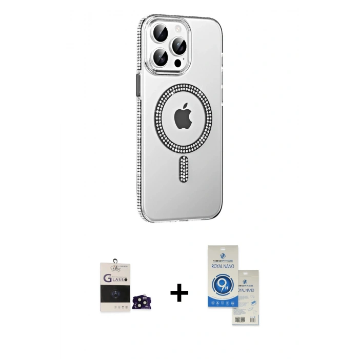MARSİLYAN™- iPhone 14 Pro Max Kılıf Yörünge Koleksiyonu - Şeffaf Royal Nano Ekran Koruyucu + Bilvis Titan Kamera Lens - SH