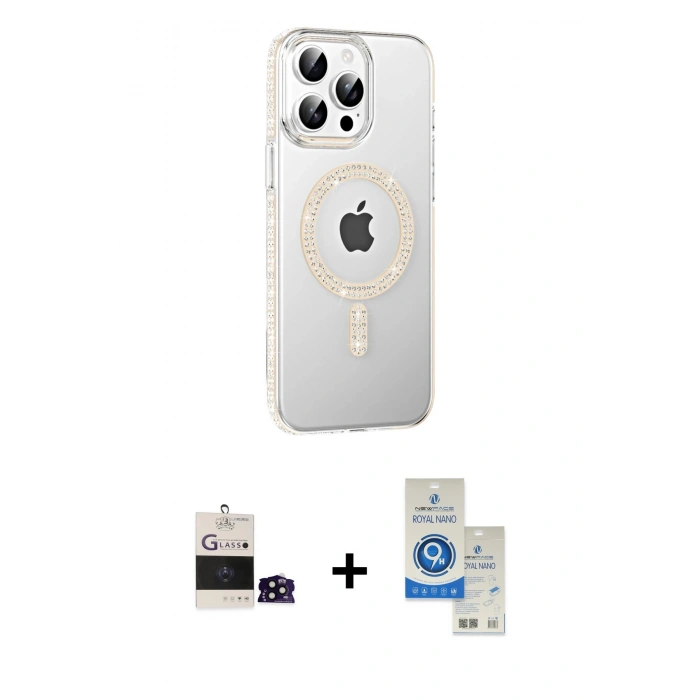 MARSİLYAN™- iPhone 14 Pro Max Kılıf Yörünge Koleksiyonu - Şeffaf Royal Nano Ekran Koruyucu + Bilvis Titan Kamera Lens - SH