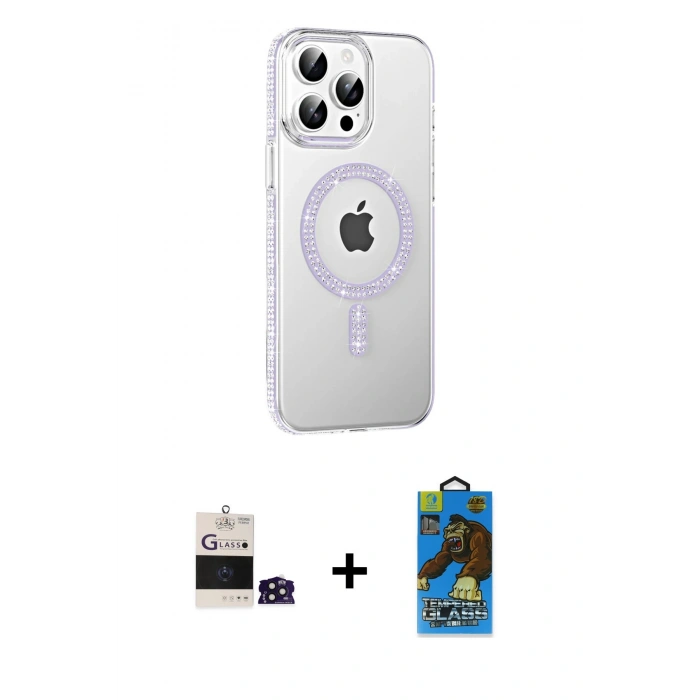 MARSİLYAN™- iPhone 14 Pro Max Kılıf Yörünge Koleksiyonu - Siyah 18D Cam Ekran Koruyucu + Bilvis Titan Kamera Lens - DNMR