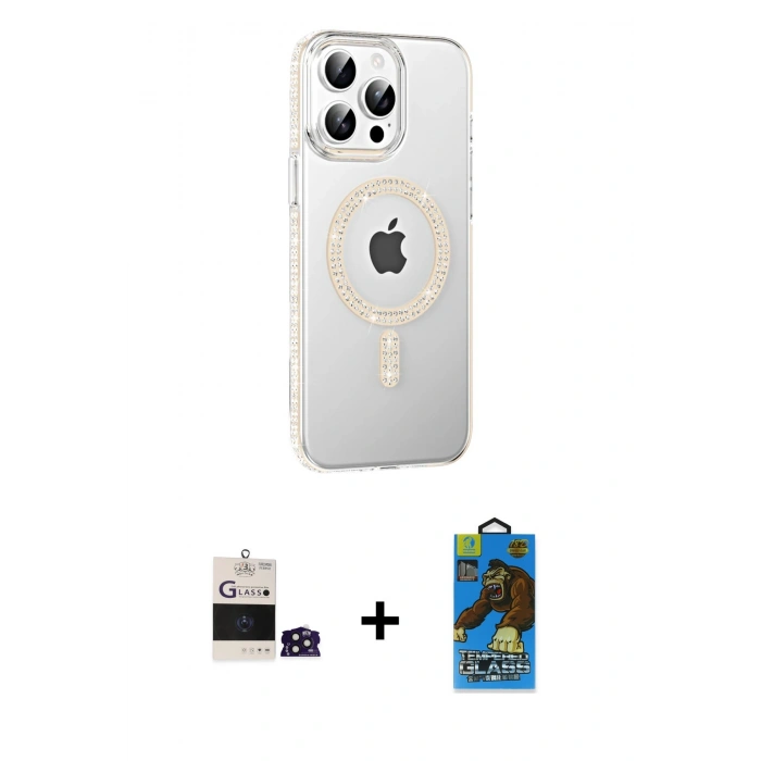MARSİLYAN™- iPhone 14 Pro Max Kılıf Yörünge Koleksiyonu - Siyah 18D Cam Ekran Koruyucu + Bilvis Titan Kamera Lens - DNMR