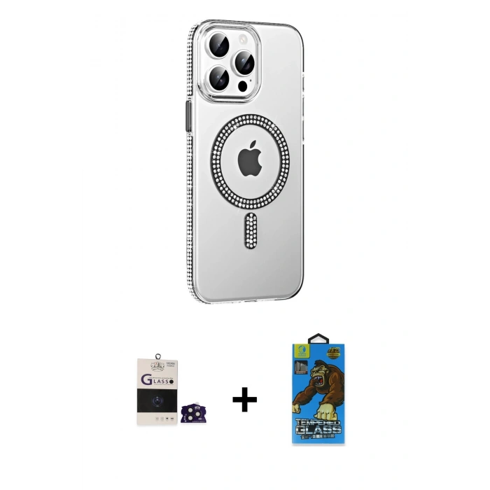 MARSİLYAN™- iPhone 14 Pro Max Kılıf Yörünge Koleksiyonu - Siyah 18D Cam Ekran Koruyucu + Bilvis Titan Kamera Lens - DNMR