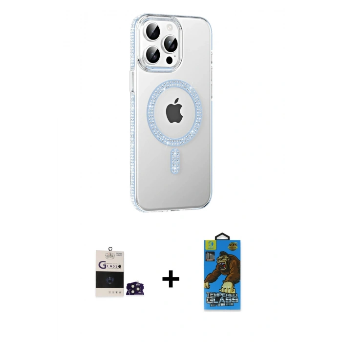 MARSİLYAN™- iPhone 14 Pro Max Kılıf Yörünge Koleksiyonu - Siyah 18D Cam Ekran Koruyucu + Bilvis Titan Kamera Lens - DNMR