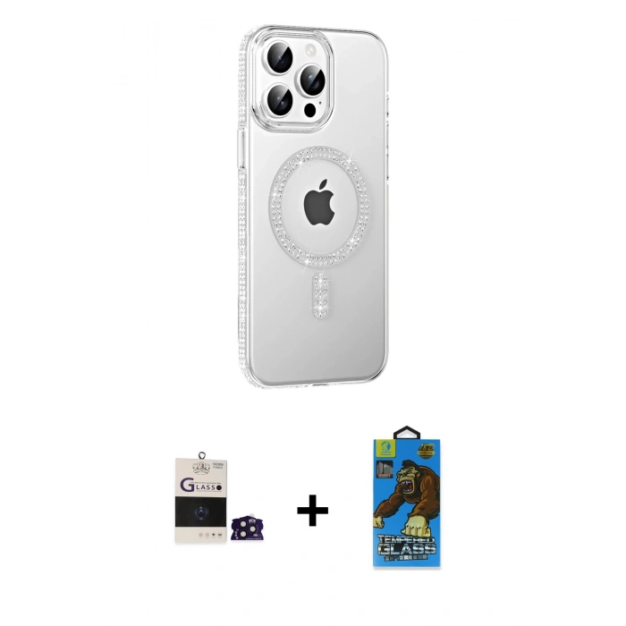 MARSİLYAN™- iPhone 14 Pro Max Kılıf Yörünge Koleksiyonu - Siyah 18D Cam Ekran Koruyucu + Bilvis Titan Kamera Lens - DNMR