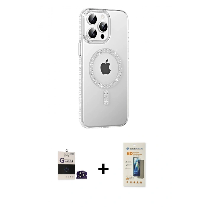 MARSİLYAN™- iPhone 14 Pro Max Kılıf Yörünge Koleksiyonu - Siyah 6D Mat Seramik Hayalet Nano Ekran Koruyucu + Bilvis Titan Kamera Lens - DNMR