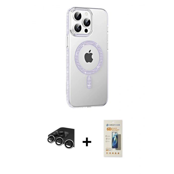 MARSİLYAN™- iPhone 14 Pro Max Kılıf Yörünge Koleksiyonu - Siyah 6D Mat Seramik Hayalet Nano Ekran Koruyucu + Raze Metal Kamera Lens - GS