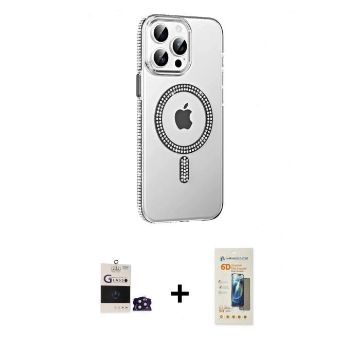 MARSİLYAN™- iPhone 14 Pro Max Kılıf Yörünge Koleksiyonu - Siyah 6D Mat Seramik Hayalet Nano Ekran Koruyucu + Bilvis Titan Kamera Lens - DNMR