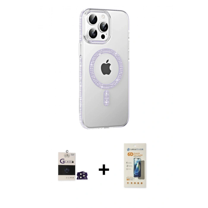 MARSİLYAN™- iPhone 14 Pro Max Kılıf Yörünge Koleksiyonu - Siyah 6D Mat Seramik Hayalet Nano Ekran Koruyucu + Bilvis Titan Kamera Lens - DNMR