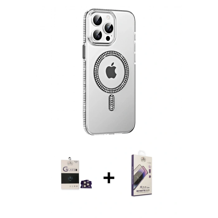 MARSİLYAN™- iPhone 14 Pro Max Kılıf Yörünge Koleksiyonu - Siyah Bilvis 3D Mat Cam Ekran Koruyucu + Bilvis Titan Kamera Lens - GD