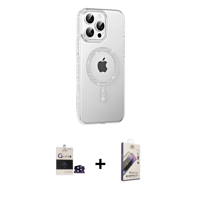 MARSİLYAN™- iPhone 14 Pro Max Kılıf Yörünge Koleksiyonu - Siyah Bilvis 3D Mat Cam Ekran Koruyucu + Bilvis Titan Kamera Lens - SH