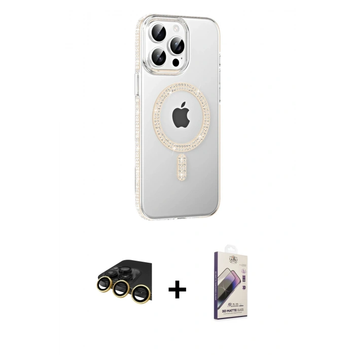 MARSİLYAN™- iPhone 14 Pro Max Kılıf Yörünge Koleksiyonu - Siyah Bilvis 3D Mat Cam Ekran Koruyucu + Raze Metal Kamera Lens - GD