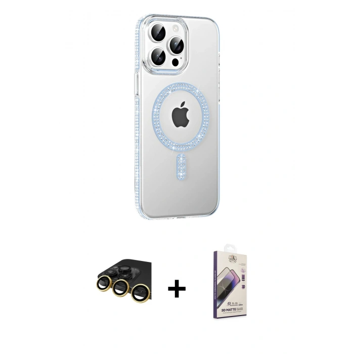 MARSİLYAN™- iPhone 14 Pro Max Kılıf Yörünge Koleksiyonu - Siyah Bilvis 3D Mat Cam Ekran Koruyucu + Raze Metal Kamera Lens - GD