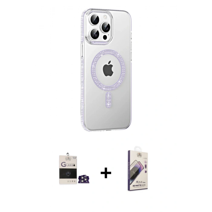 MARSİLYAN™- iPhone 14 Pro Max Kılıf Yörünge Koleksiyonu - Siyah Bilvis 3D Mat Cam Ekran Koruyucu + Gümüş Bilvis Titan Kamera Lens