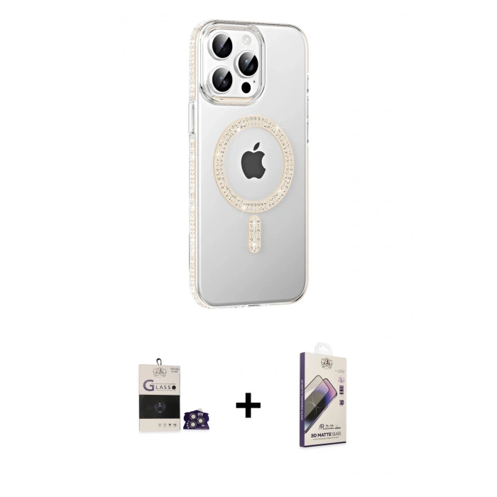 MARSİLYAN™- iPhone 14 Pro Max Kılıf Yörünge Koleksiyonu - Siyah Bilvis 3D Mat Cam Ekran Koruyucu + Gümüş Bilvis Titan Kamera Lens