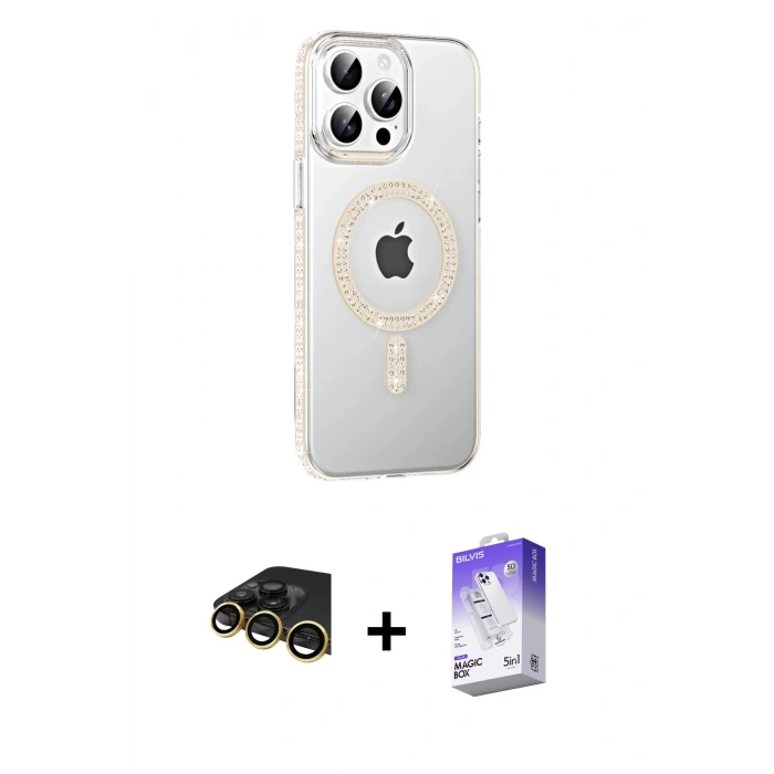 MARSİLYAN™- iPhone 14 Pro Max Kılıf Yörünge Koleksiyonu - Siyah Bilvis 5in1 3D Magic Cam Ekran Koruyucu + Raze Metal Kamera Lens - GD