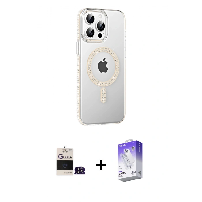 MARSİLYAN™- iPhone 14 Pro Max Kılıf Yörünge Koleksiyonu - Siyah Bilvis 5in1 3D Magic Cam Ekran Koruyucu + Bilvis Titan Kamera Lens - DNMR