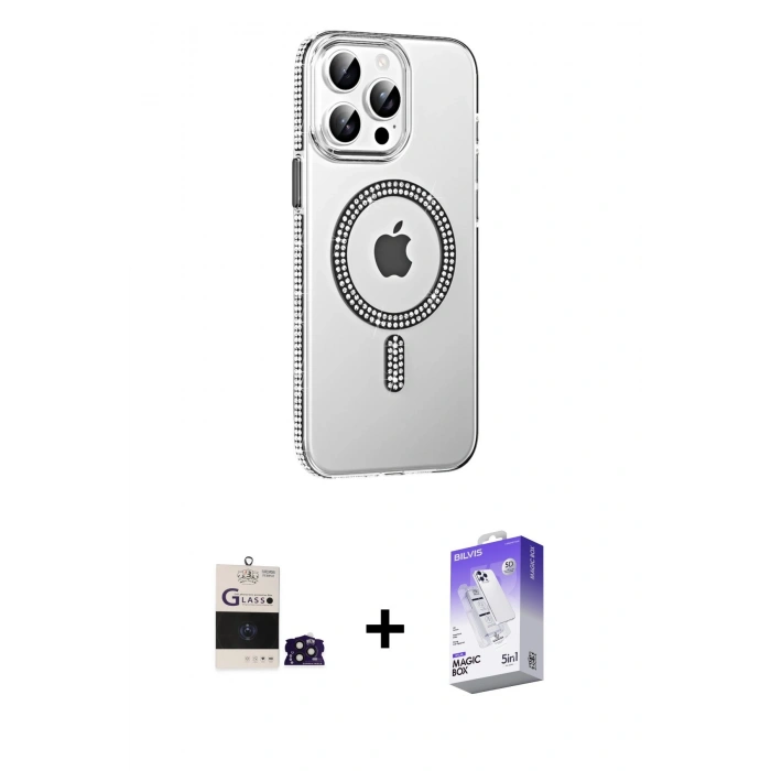 MARSİLYAN™- iPhone 14 Pro Max Kılıf Yörünge Koleksiyonu - Siyah Bilvis 5in1 3D Magic Cam Ekran Koruyucu + Bilvis Titan Kamera Lens - DNMR