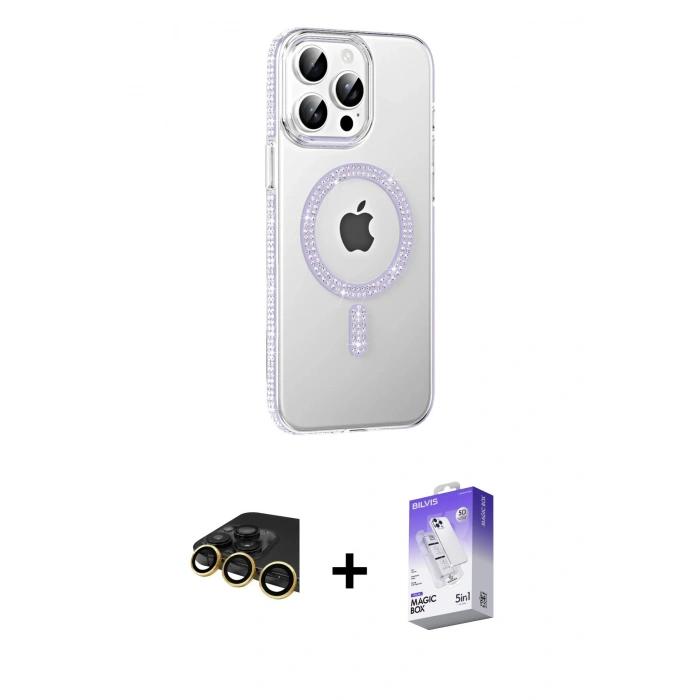 MARSİLYAN™- iPhone 14 Pro Max Kılıf Yörünge Koleksiyonu - Siyah Bilvis 5in1 3D Magic Cam Ekran Koruyucu + Raze Metal Kamera Lens - GD