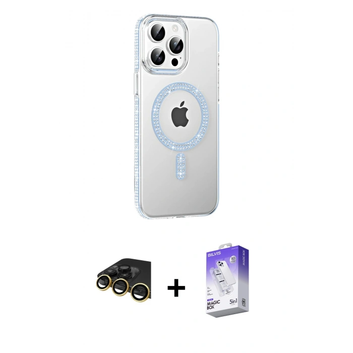 MARSİLYAN™- iPhone 14 Pro Max Kılıf Yörünge Koleksiyonu - Siyah Bilvis 5in1 3D Magic Cam Ekran Koruyucu + Raze Metal Kamera Lens - GD