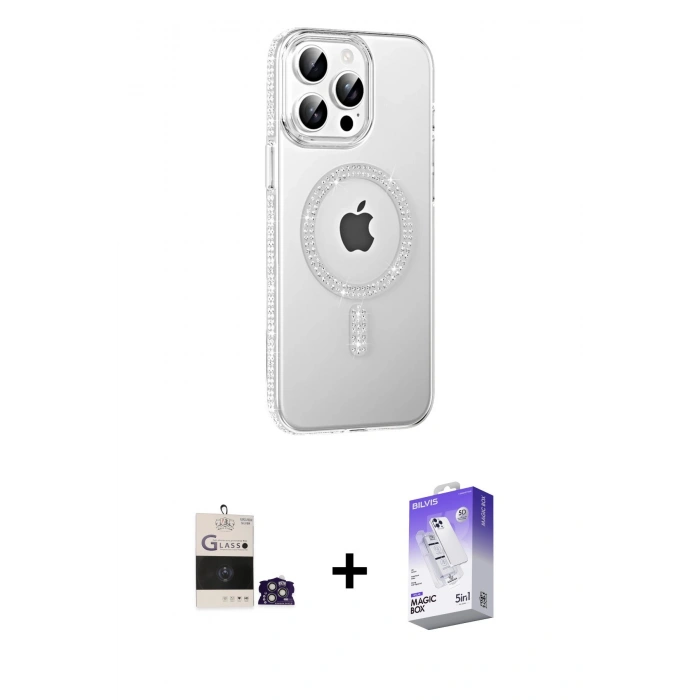 MARSİLYAN™- iPhone 14 Pro Max Kılıf Yörünge Koleksiyonu - Siyah Bilvis 5in1 3D Magic Cam Ekran Koruyucu + Bilvis Titan Kamera Lens - GS