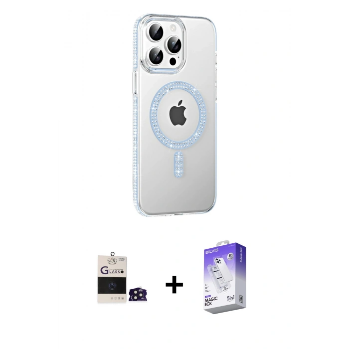 MARSİLYAN™- iPhone 14 Pro Max Kılıf Yörünge Koleksiyonu - Siyah Bilvis 5in1 3D Magic Cam Ekran Koruyucu + Bilvis Titan Kamera Lens - DNMR