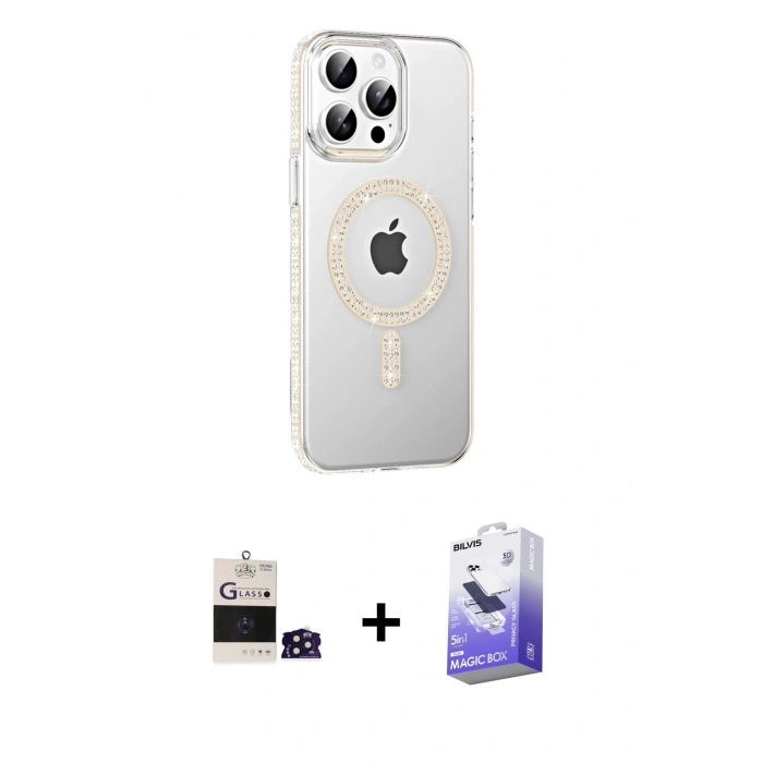 MARSİLYAN™- iPhone 14 Pro Max Kılıf Yörünge Koleksiyonu - Siyah Bilvis 5in1 5D Magic Hayalet Cam Ekran Koruyucu + Bilvis Titan Kamera Lens - DNMR