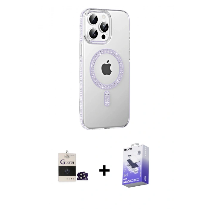 MARSİLYAN™- iPhone 14 Pro Max Kılıf Yörünge Koleksiyonu - Siyah Bilvis 5in1 5D Magic Hayalet Cam Ekran Koruyucu + Bilvis Titan Kamera Lens - SH