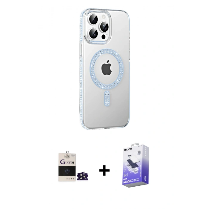 MARSİLYAN™- iPhone 14 Pro Max Kılıf Yörünge Koleksiyonu - Siyah Bilvis 5in1 5D Magic Hayalet Cam Ekran Koruyucu + Bilvis Titan Kamera Lens - DNMR