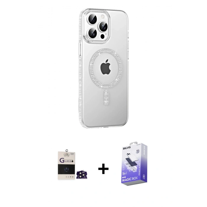 MARSİLYAN™- iPhone 14 Pro Max Kılıf Yörünge Koleksiyonu - Siyah Bilvis 5in1 5D Magic Hayalet Cam Ekran Koruyucu + Bilvis Titan Kamera Lens - DNMR