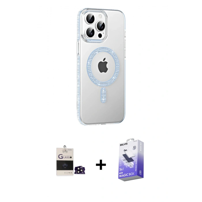 MARSİLYAN™- iPhone 14 Pro Max Kılıf Yörünge Koleksiyonu - Siyah Bilvis 5in1 5D Magic Hayalet Cam Ekran Koruyucu + Bilvis Titan Kamera Lens - SH