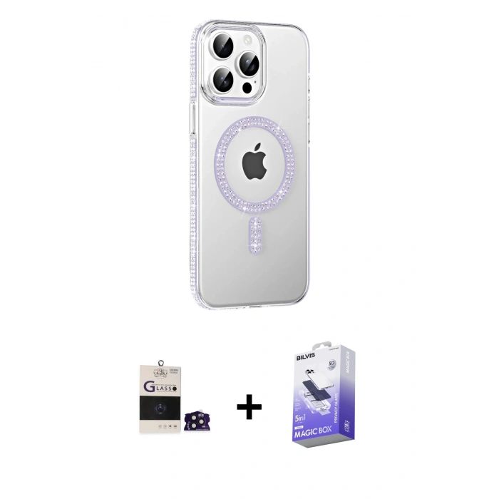 MARSİLYAN™- iPhone 14 Pro Max Kılıf Yörünge Koleksiyonu - Siyah Bilvis 5in1 5D Magic Hayalet Cam Ekran Koruyucu + Bilvis Titan Kamera Lens - DNMR