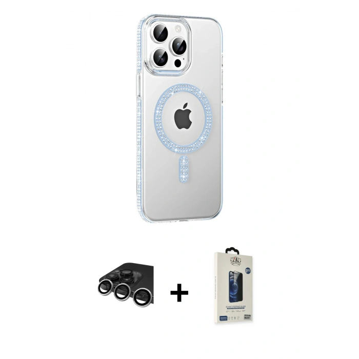 MARSİLYAN™- iPhone 14 Pro Max Kılıf Yörünge Koleksiyonu - Siyah Bilvis Hayalet Cam Ekran Koruyucu + Raze Metal Kamera Lens - GS