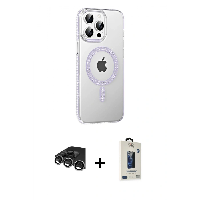 MARSİLYAN™- iPhone 14 Pro Max Kılıf Yörünge Koleksiyonu - Siyah Bilvis Hayalet Cam Ekran Koruyucu + Raze Metal Kamera Lens - GS