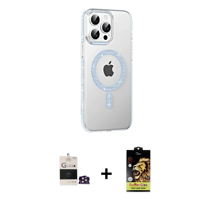 MARSİLYAN™- iPhone 14 Pro Max Kılıf Yörünge Koleksiyonu - Siyah Buffer Cam Ekran Koruyucu + Bilvis Titan Kamera Lens - GD