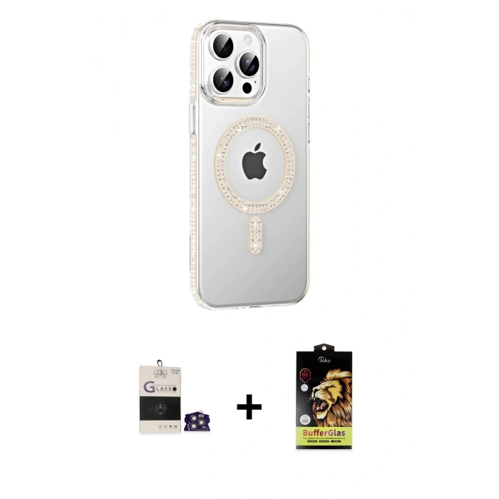 MARSİLYAN™- iPhone 14 Pro Max Kılıf Yörünge Koleksiyonu - Siyah Buffer Cam Ekran Koruyucu + Bilvis Titan Kamera Lens - GS