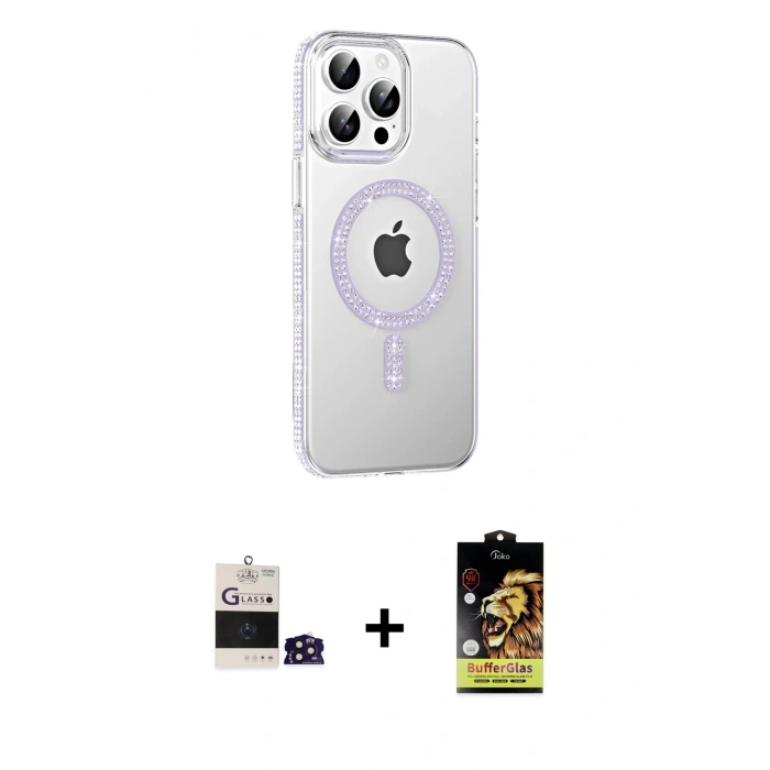 MARSİLYAN™- iPhone 14 Pro Max Kılıf Yörünge Koleksiyonu - Siyah Buffer Cam Ekran Koruyucu + Bilvis Titan Kamera Lens - DNMR