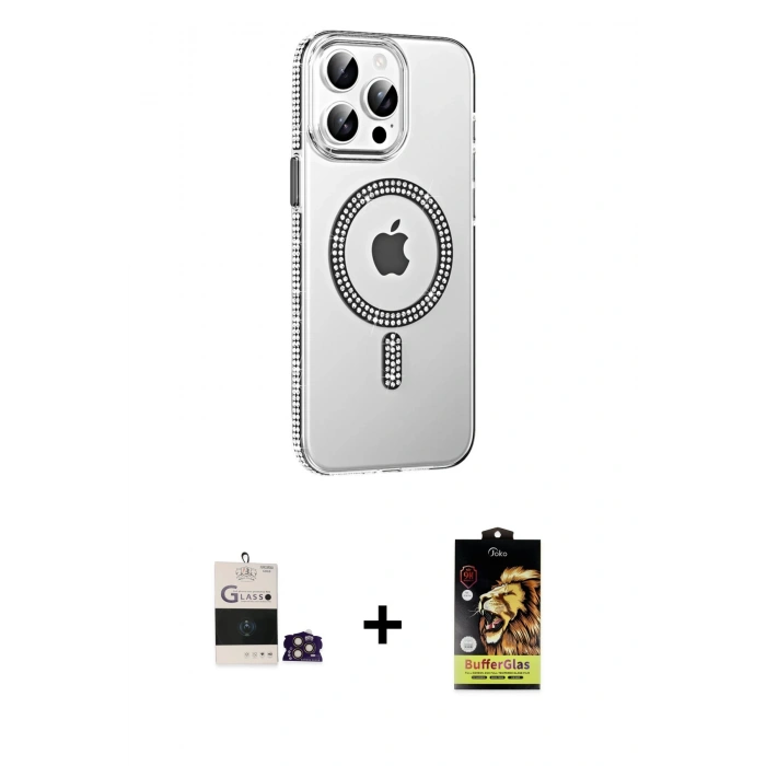 MARSİLYAN™- iPhone 14 Pro Max Kılıf Yörünge Koleksiyonu - Siyah Buffer Cam Ekran Koruyucu + Bilvis Titan Kamera Lens - GD