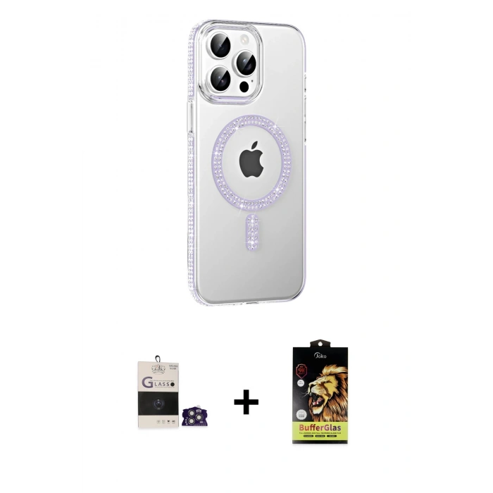 MARSİLYAN™- iPhone 14 Pro Max Kılıf Yörünge Koleksiyonu - Siyah Buffer Cam Ekran Koruyucu + Bilvis Titan Kamera Lens - GS