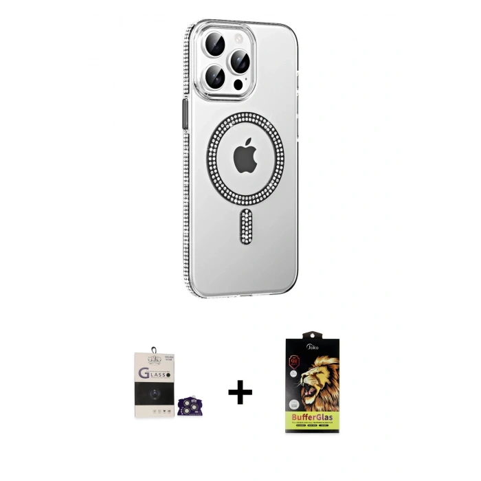 MARSİLYAN™- iPhone 14 Pro Max Kılıf Yörünge Koleksiyonu - Siyah Buffer Cam Ekran Koruyucu + Bilvis Titan Kamera Lens - GS