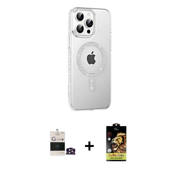 MARSİLYAN™- iPhone 14 Pro Max Kılıf Yörünge Koleksiyonu - Siyah Buffer Cam Ekran Koruyucu + Bilvis Titan Kamera Lens - GD
