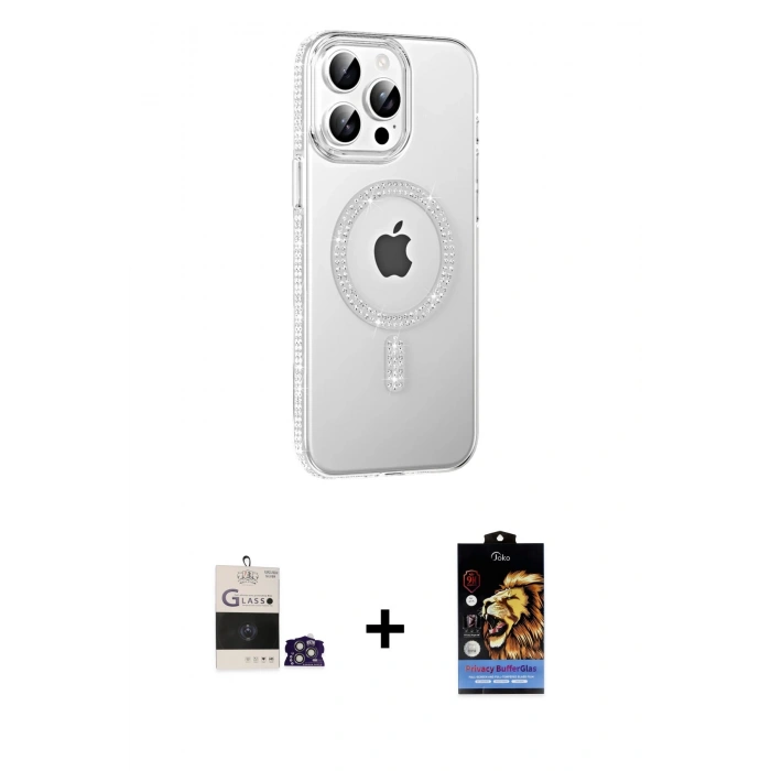 MARSİLYAN™- iPhone 14 Pro Max Kılıf Yörünge Koleksiyonu - Siyah Buffer Hayalet Cam Ekran Koruyucu + Bilvis Titan Kamera Lens - GS