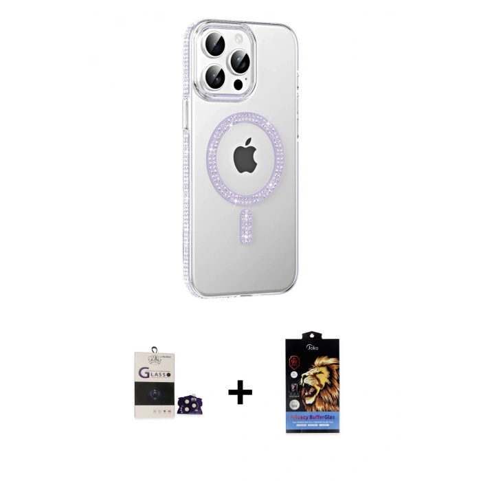 MARSİLYAN™- iPhone 14 Pro Max Kılıf Yörünge Koleksiyonu - Siyah Buffer Hayalet Cam Ekran Koruyucu + Bilvis Titan Kamera Lens - SH