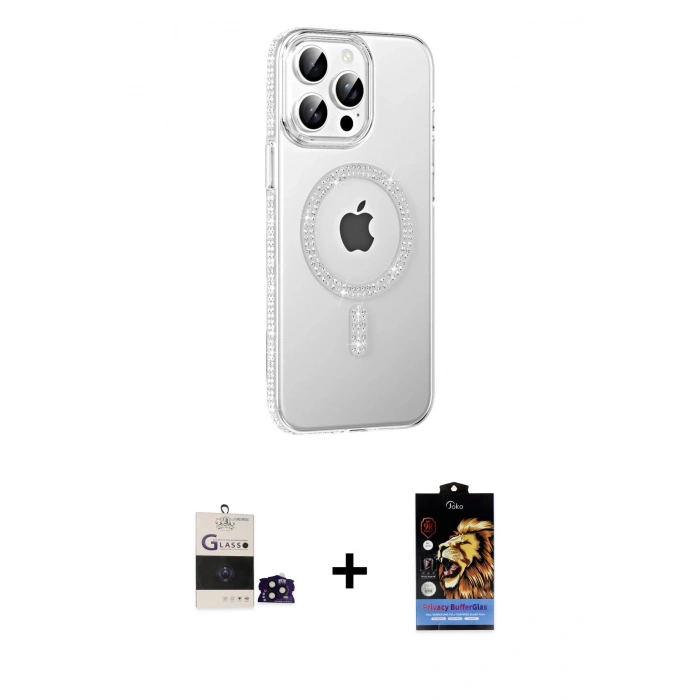 MARSİLYAN™- iPhone 14 Pro Max Kılıf Yörünge Koleksiyonu - Siyah Buffer Hayalet Cam Ekran Koruyucu + Bilvis Titan Kamera Lens - SH