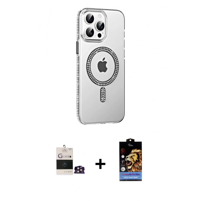 MARSİLYAN™- iPhone 14 Pro Max Kılıf Yörünge Koleksiyonu - Siyah Buffer Hayalet Cam Ekran Koruyucu + Bilvis Titan Kamera Lens - GD