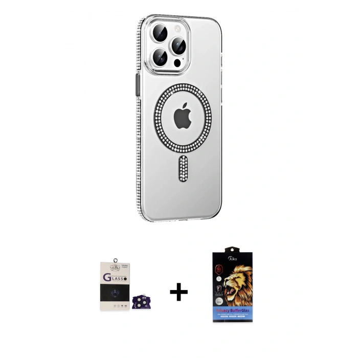MARSİLYAN™- iPhone 14 Pro Max Kılıf Yörünge Koleksiyonu - Siyah Buffer Hayalet Cam Ekran Koruyucu + Bilvis Titan Kamera Lens - DNMR