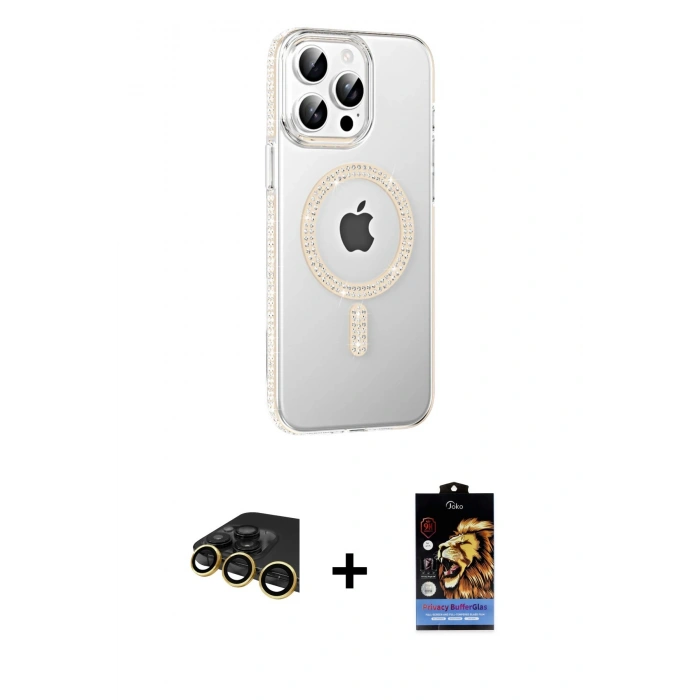MARSİLYAN™- iPhone 14 Pro Max Kılıf Yörünge Koleksiyonu - Siyah Buffer Hayalet Cam Ekran Koruyucu + Raze Metal Kamera Lens - GD