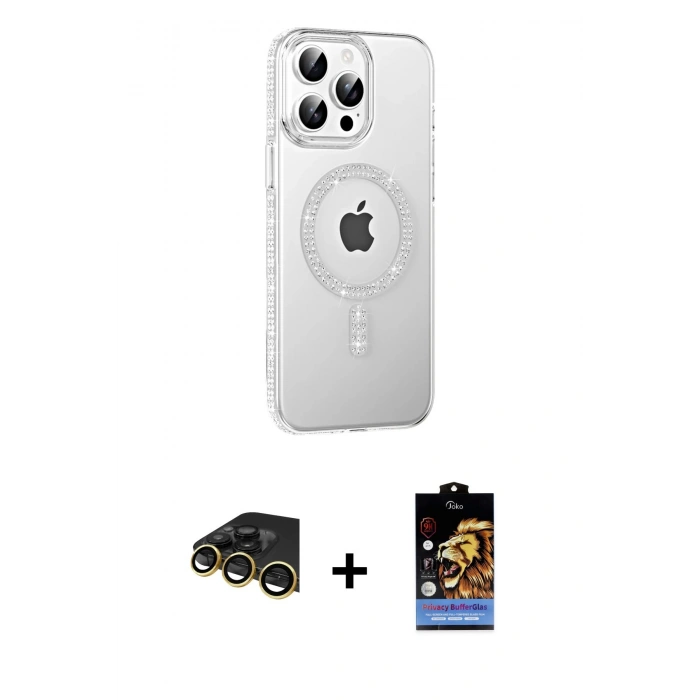 MARSİLYAN™- iPhone 14 Pro Max Kılıf Yörünge Koleksiyonu - Siyah Buffer Hayalet Cam Ekran Koruyucu + Raze Metal Kamera Lens - GD